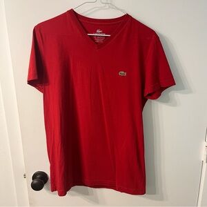 Lacoste Men's Red V-Neck 100% Pima Cotton T-Shirt Small Size 3